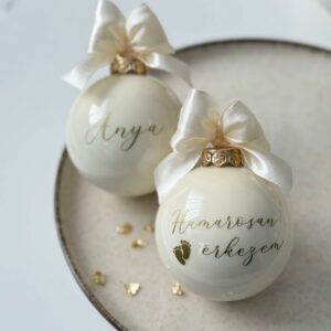 Karácsonyi Üveggömb - Csontfehér